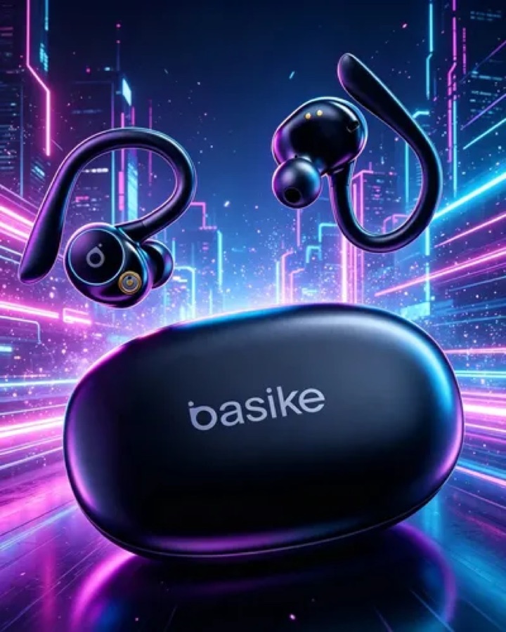 Fone de Ouvido Bluetooth 5.4 TWS com Ear Clip e Gancho, Som HiFi Graves Potentes e 3D, 50h Bateria e Carga Rápida, ENC Cancelamento de Ruído
