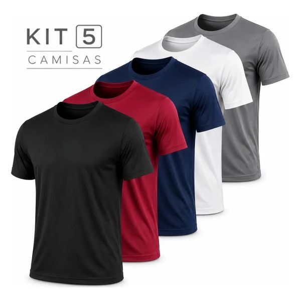 Kit 5 Camisetas Básicas Masculina Dry Fit Lisa Tradicional Sortido Lisa G