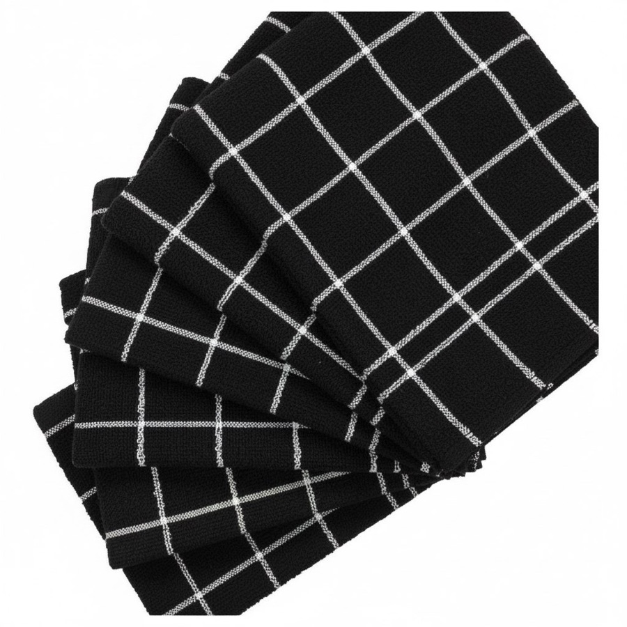 5 Panos de Prato Preto 45x60cm Liso, Listrado e Elegante - 100% Algodão