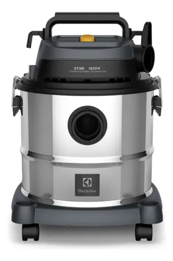 Aspirador Pó e Água Electrolux função Sopro Compacto Líquidos Químicos Inox 1800W 20L total 15L útil protetor térmico GT20i