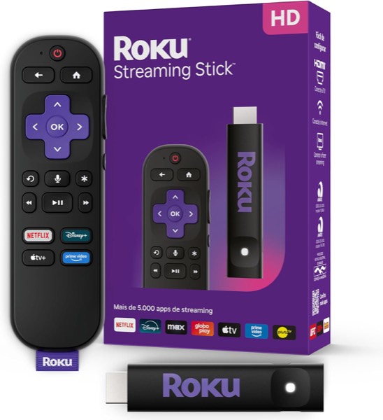 Roku Streaming Stick HD 2025 | Dispositivo de streaming para TV HD/FHD com controle remoto por comando de voz compatível com Alexa, Siri e G