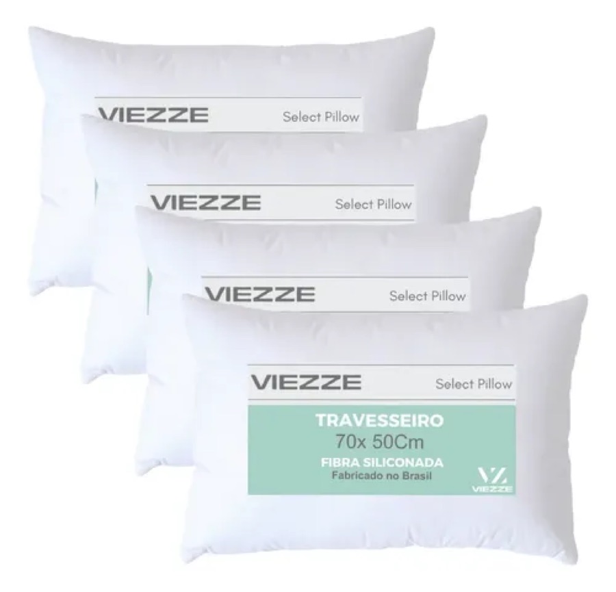 Kit 4 - Travesseiros Select Premium Luxo Fibra Antialérgica Branco
