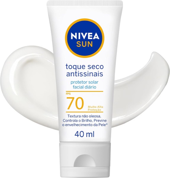 NIVEA SUN Protetor Solar Facial Toque Seco Antissinais FPS 70 40ml - Com muito alta proteção contra raios UVA/UVB, controla o brilho e previ