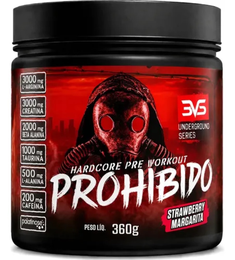 Prohibido Pré Treino 360g - Sabor: Strawberry Margarita (morango) - A Combinação Perfeita De 8 Ingredientes Que Proporcionam Energia Do Iníc