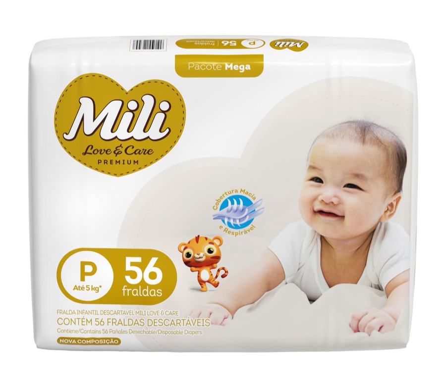 Fralda Mili Love and Care Mega, Tamanho P, 56 Unidades