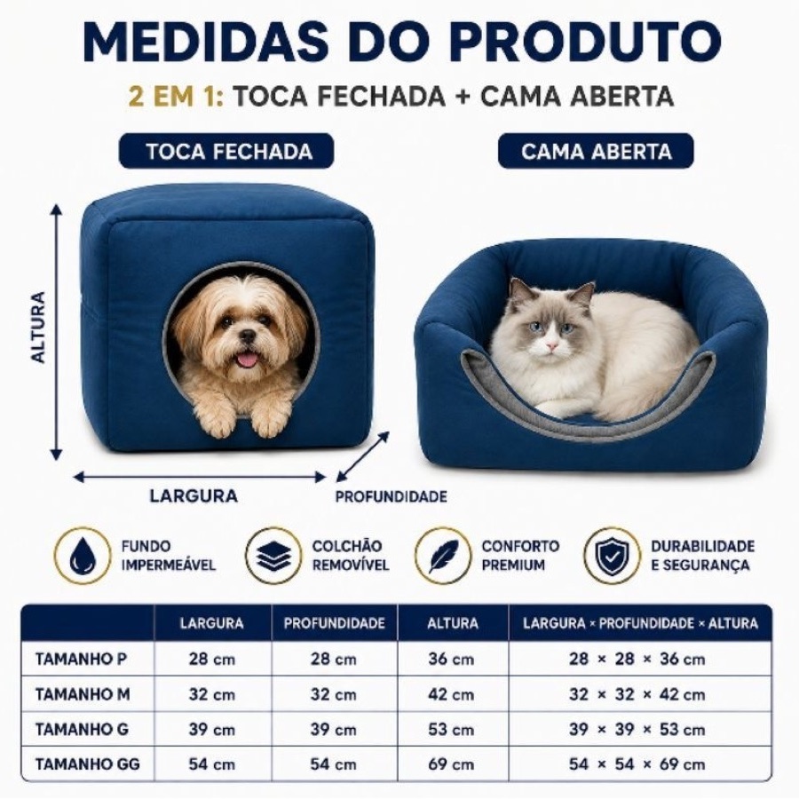 casinha cama toca lglu 3 em 1 para cães e gato tamanhos P,M,G, fundo impermeável almofada removível Premium