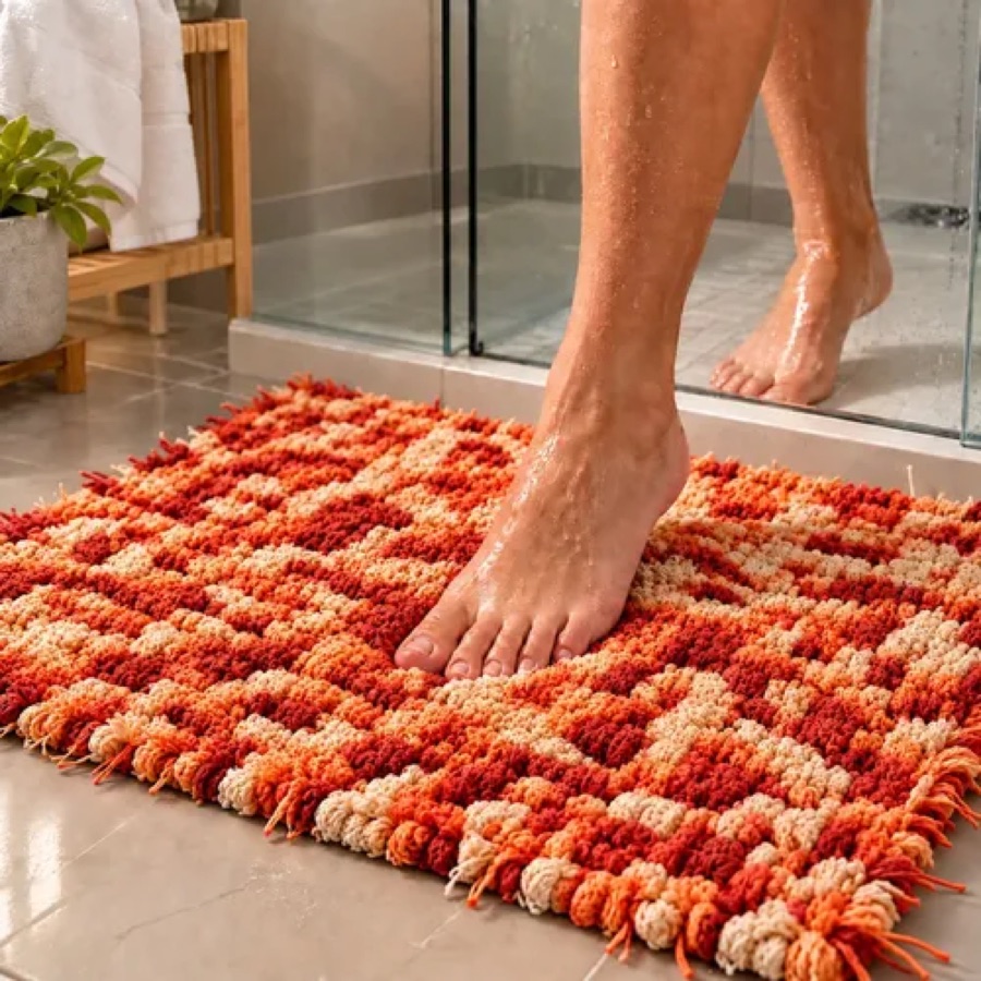 Tapete Artesanal 50x70 Grosso Felpudo Banheiro Boho Prime  Tons Vibrantes