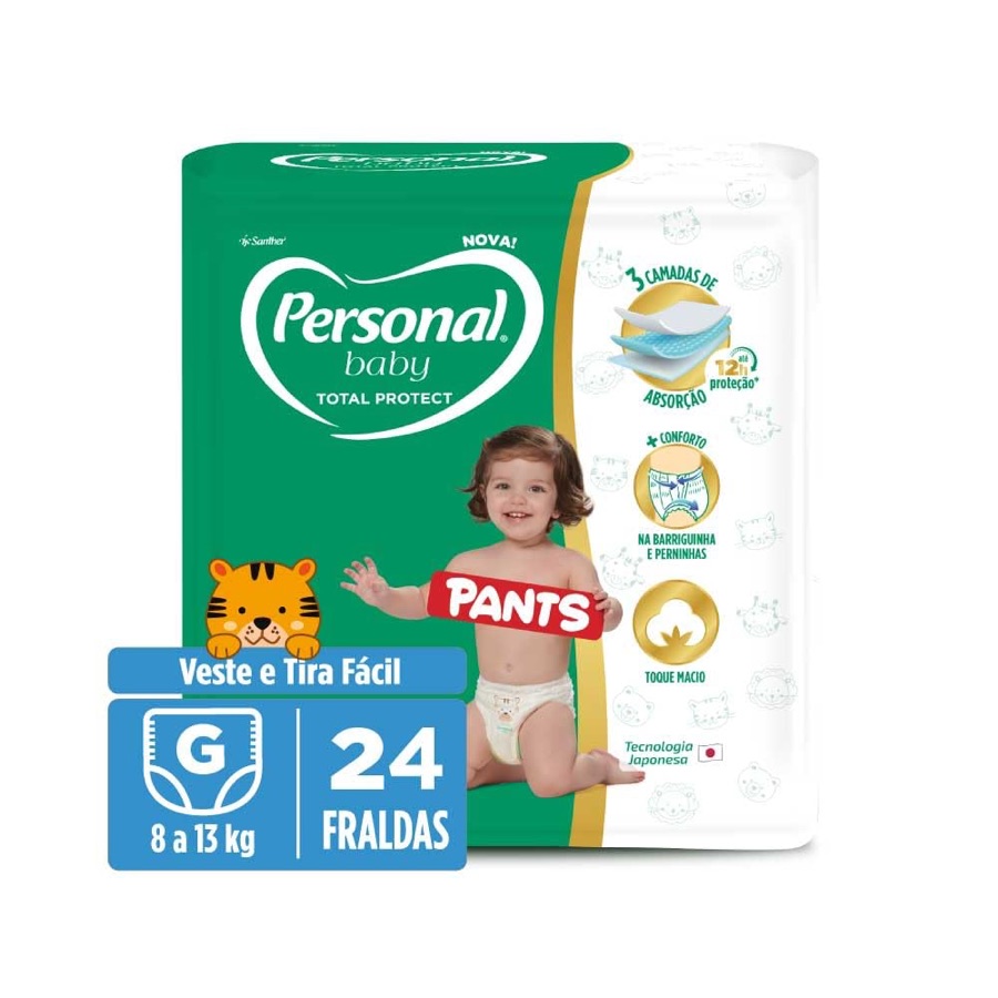 Personal Fralda Baby Total Protect Pants Grande, 24 Unidades