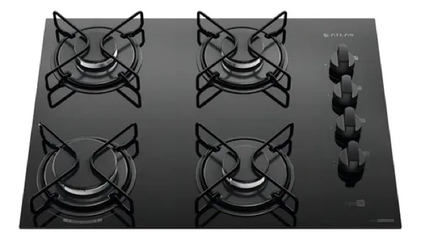 Cooktop 4 Bocas Atlas Agile Up Mesa Vidro Mega Chama Bivolt