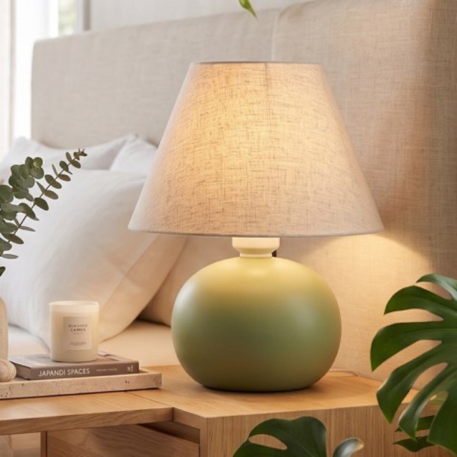 Abajur Bolinha Pequeno Cerâmica Artesanal com Cúpula de Tecido Luminária de Mesa para Quarto, Sala, Escritório