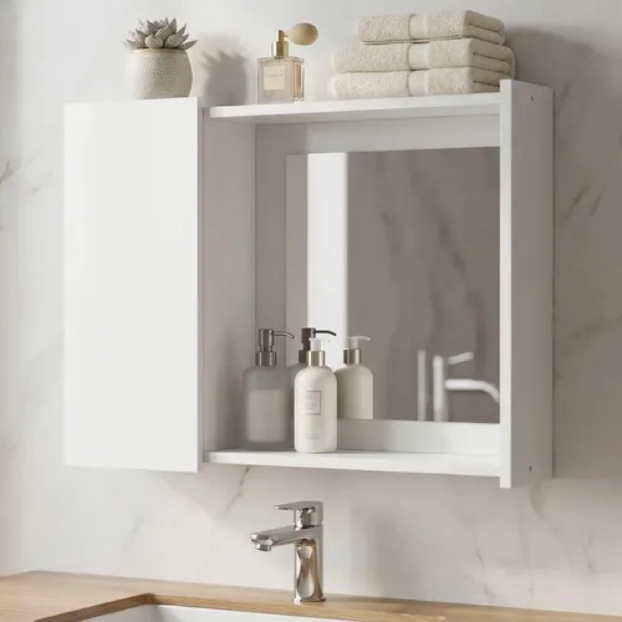 Espelheira Para Banheiro 1 Porta Pequena Armarinho Com Espel Branco