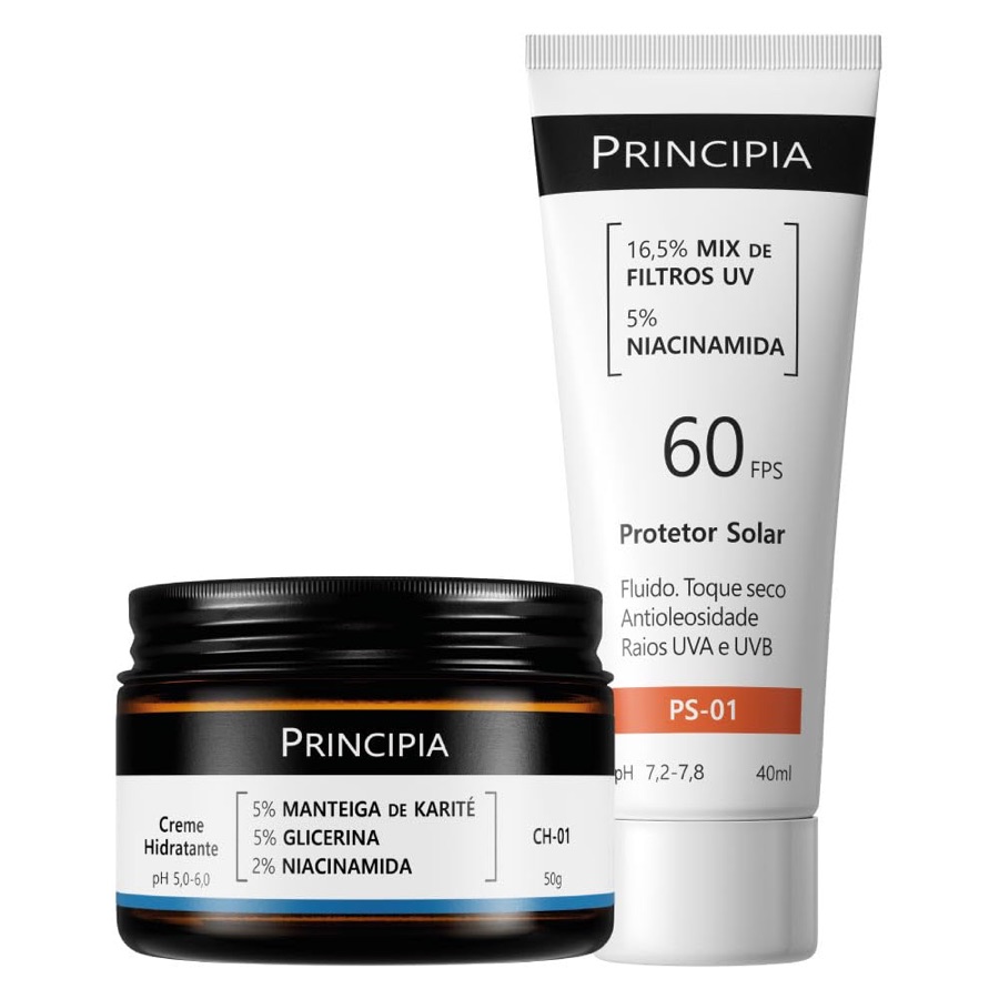 Principia Kit Dupla Diária Todo Tipo de Pele c/Protetor Solar Facial PS-01 FPS 60 + Creme Hidratante CH-01