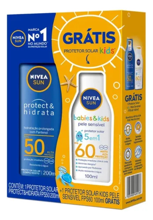 Kit Protetor Nivea Adulto Fps50 200ml + Kids Fps60 100ml