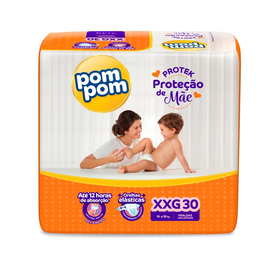 Fralda Pom Pom Protek Proteção de Mãe Mega XXG 30 Unidades