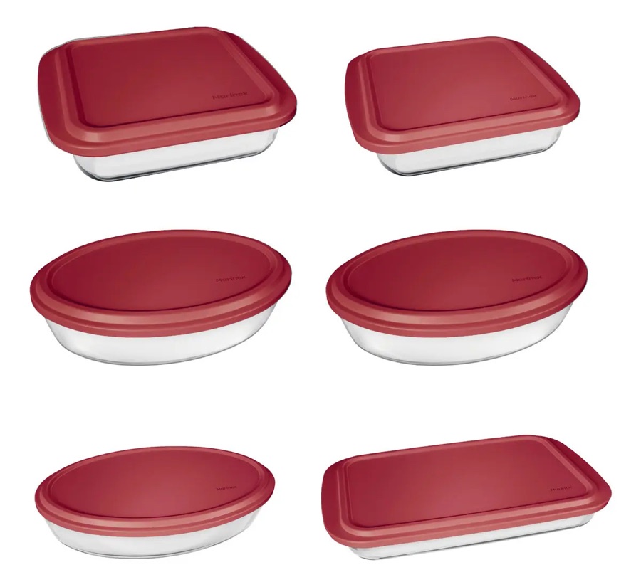 Conjunto Assadeiras 6 peças com Tampa Vermelha Marinex