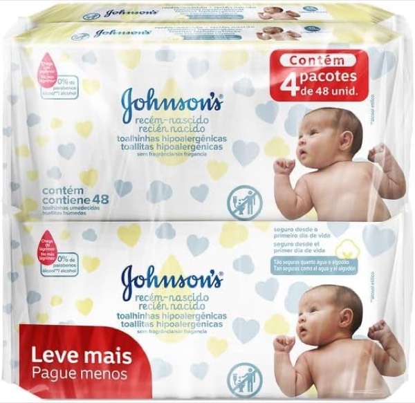 Lenços Umedecidos Johnson's Baby Recém-Nascido, 192 Unidades