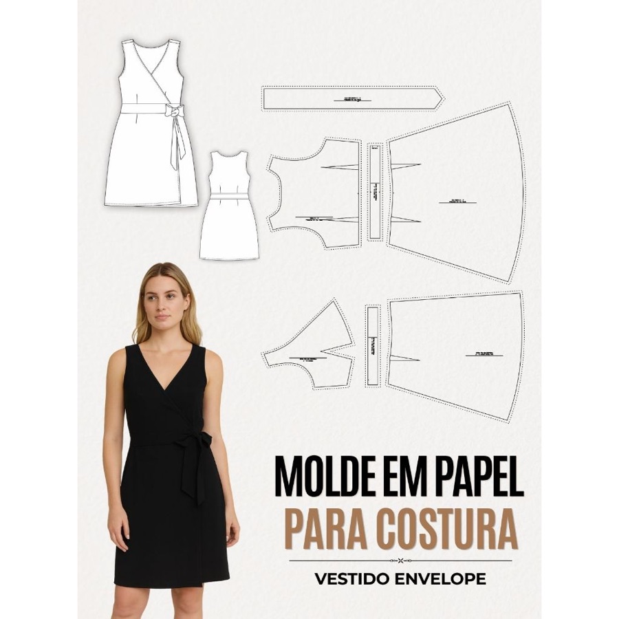 MOLDE EM PAPEL PARA COSTURA IMPRESSO VESTIDO ENVELOPE REGATA CLASSICO PLUS SIZE | MOLDE EM TAMANHO REAL