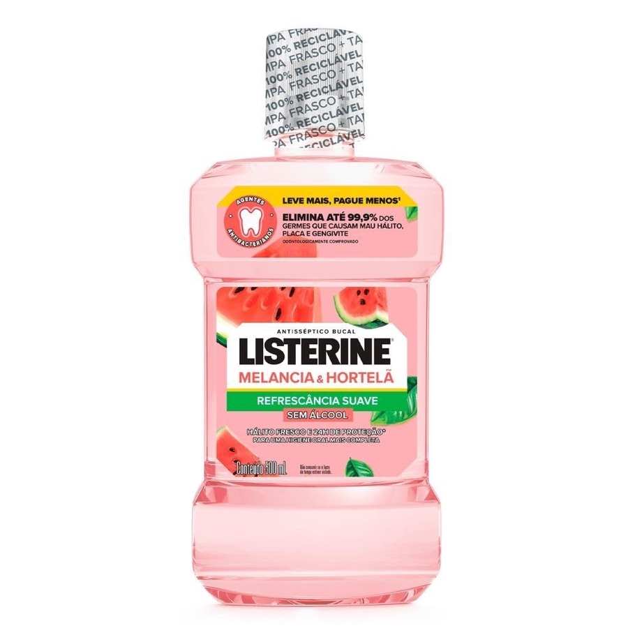 Enxaguante Bucal Listerine, Sem Álcool, Melancia e Hortelã, 500ml