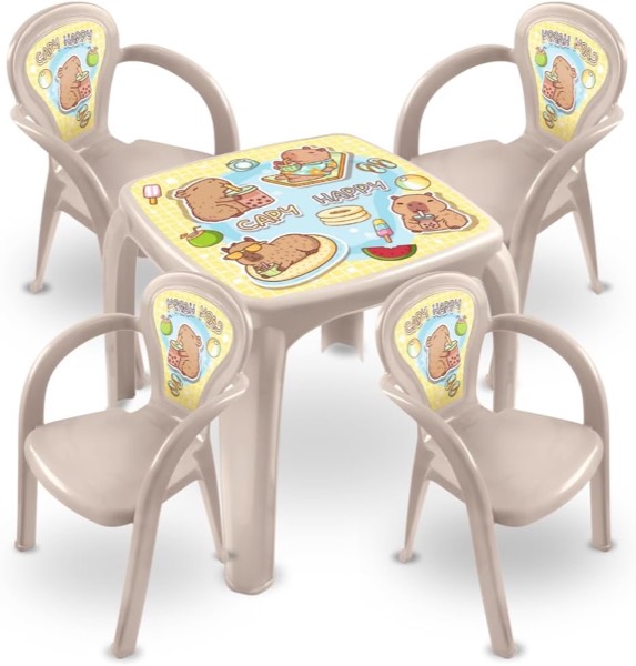 Mesa Mesinha Infantil Capy Happy Capivara Atividades Escolar (Mesa + 4 CAdeiras)