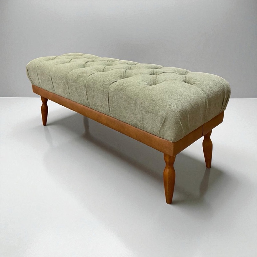 Recamier Puff 100cm ou 120cm Tecido Boucle base de Courissimo Amadeirado - Pés de Madeira