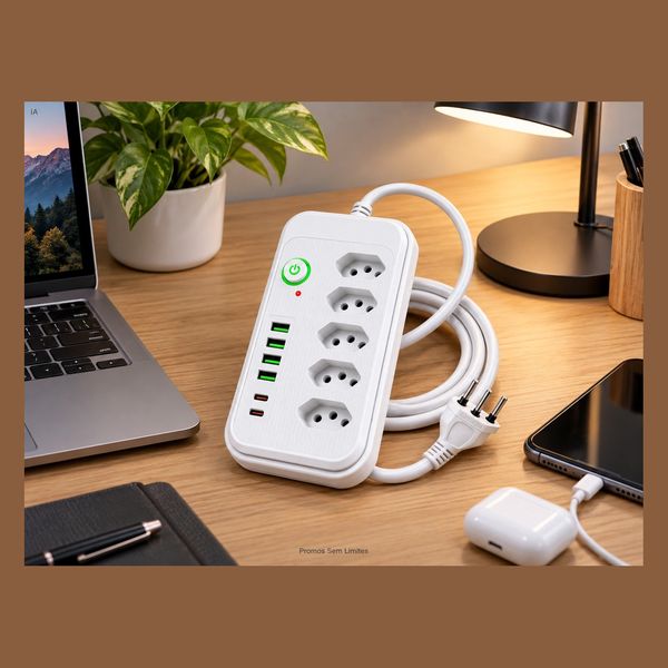 Filtro De Linha Extensão Elétrica 5 Tomadas Usb Type Bivolt 4 USB Tipo C