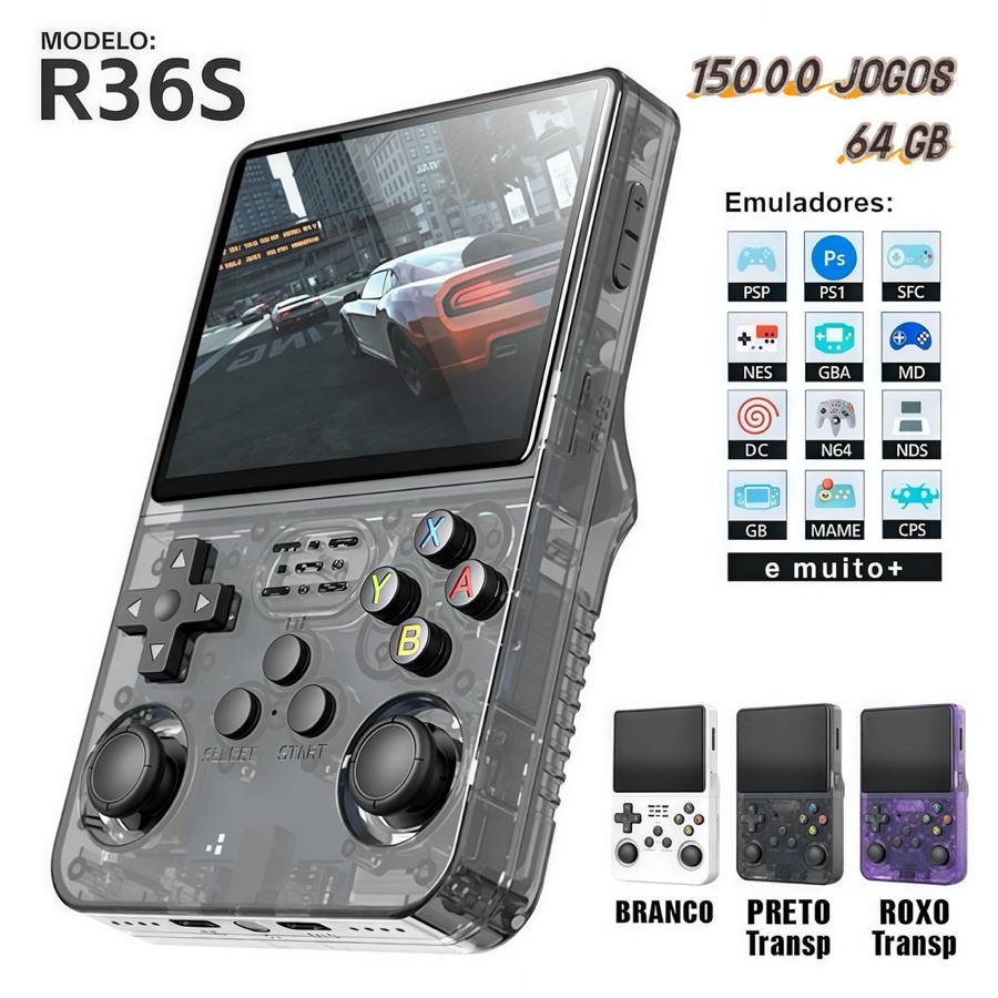 Console Portátil R36S com 15.000 Jogos