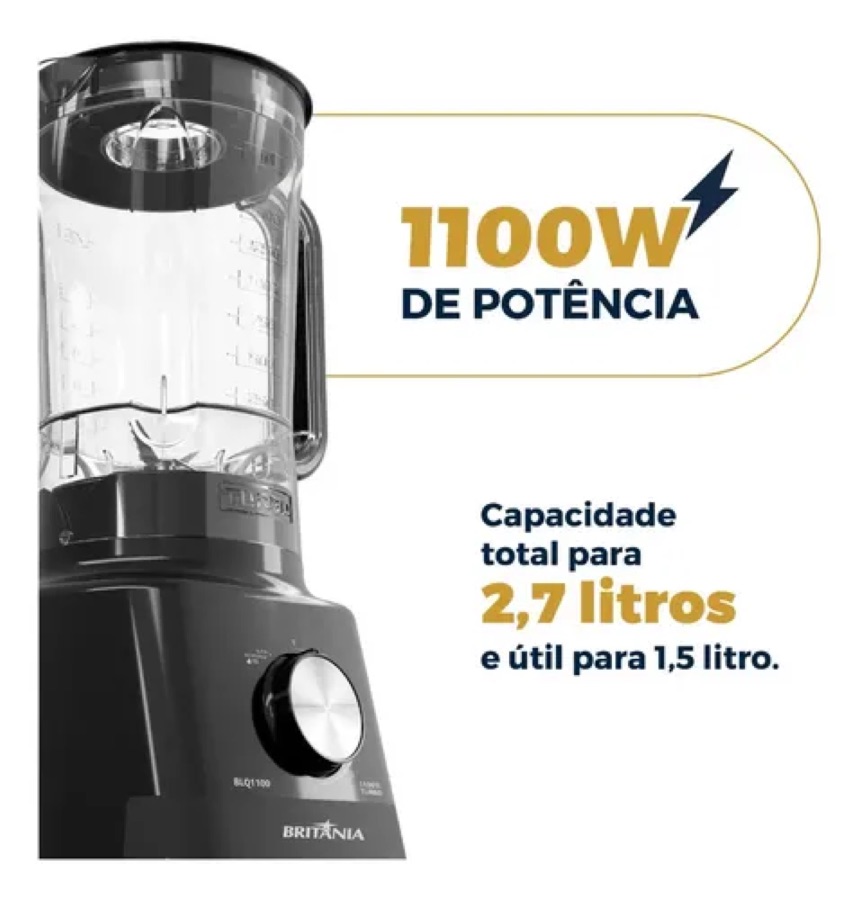 Liquidificador Britânia 1100W 2,7L 4 Velocidades BLQ1100