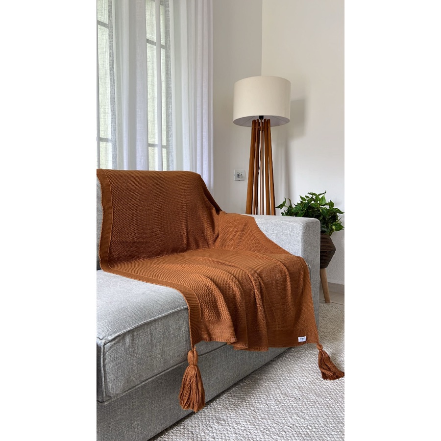Peseira Manta Decorativa Pompom Sofá Sala Cama Luxo Tricot 150x90cm