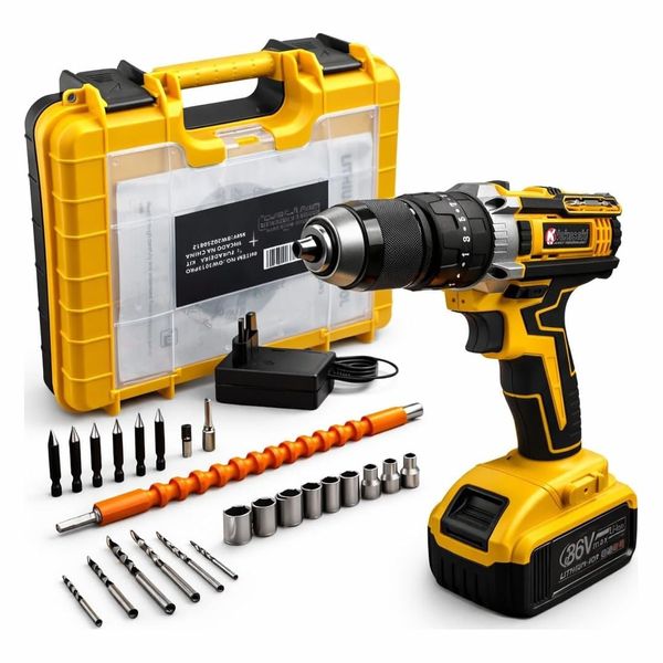 Parafusadeira E Furadeira Impacto 36v Com LED Sem Fio 13mm Nakasaki Maleta Acessórios Completo Amarelo Bivolt 50/60 Hz