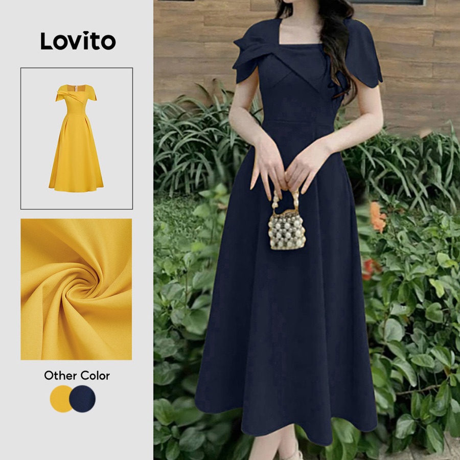 Lovito Elegante Vestido Assimétrico de Primavera/verão Azul para Mulheres L154ED564