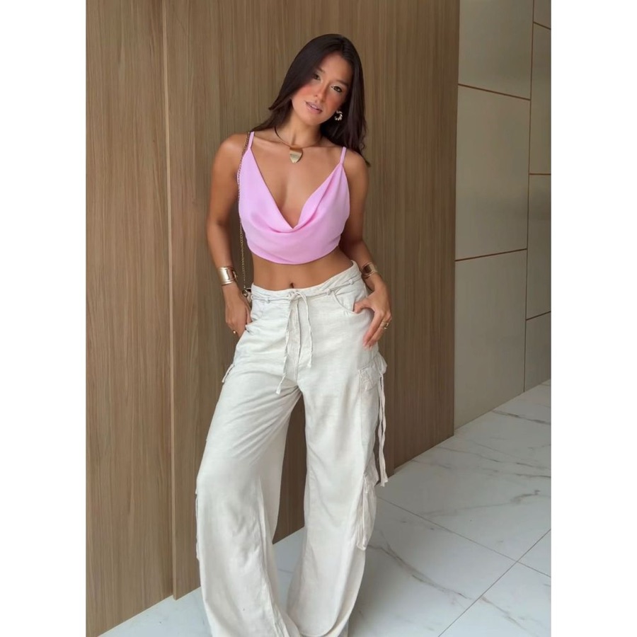 CROPPED COM ELÁSTICO COSTAS E ALÇA AJUSTÁVEL, PURA ELEGÂNCIA