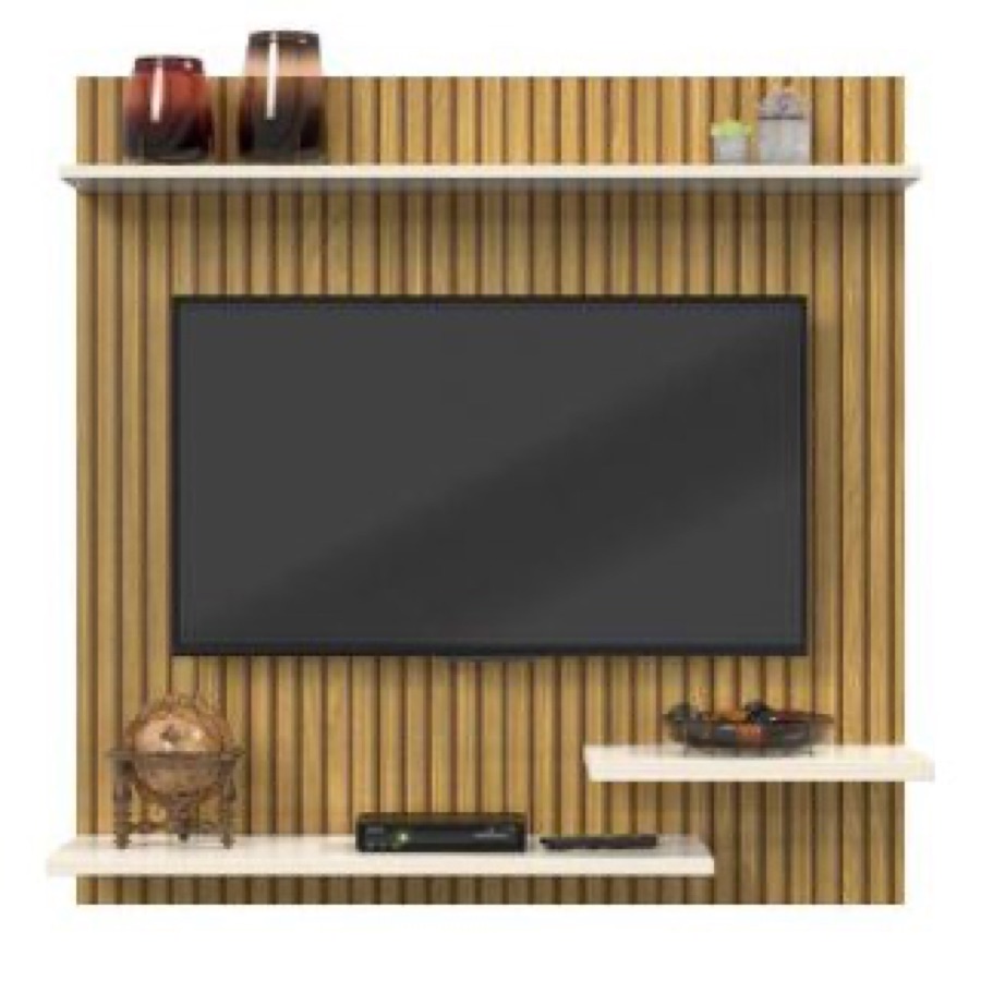 Painel Suporte Para TV 32 Polegadas Smart Plus Nichhos Modelo MADRID - Quality Móveis (Ripado/OffWhite)