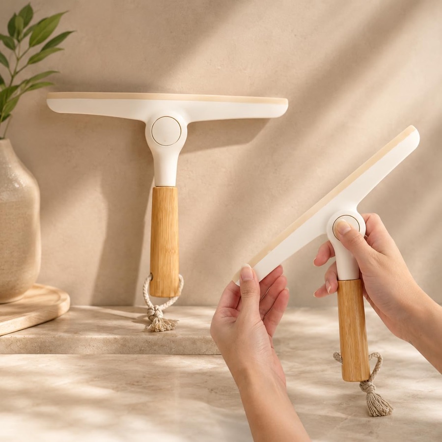 Rodo de Pia Dobrável com Cabo de Bambu, Design Moderno e Compacto, Ideal para Limpeza de Pia, Vidros e Superfícies com Praticidade – Qualida