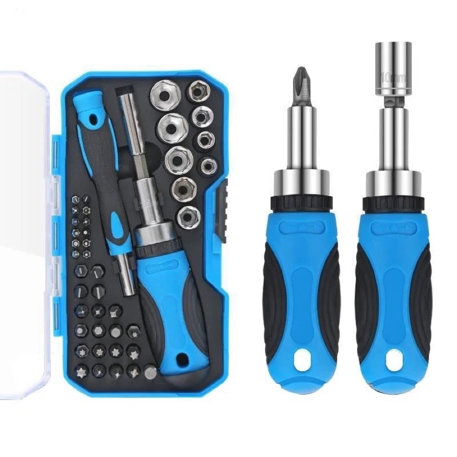 Jogo Chave de Fenda Catracada com Bits e Soquetes Sextavados Kit 44 Peças