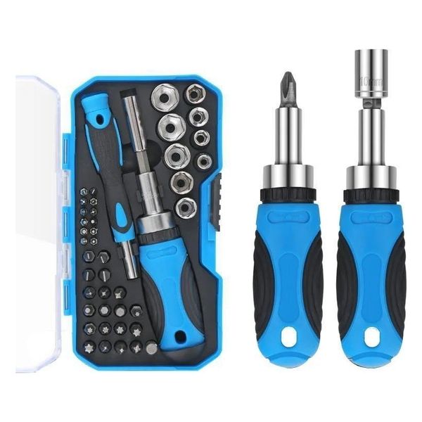Jogo Chave de Fenda Catracada com Bits e Soquetes Sextavados Kit 44 Peças