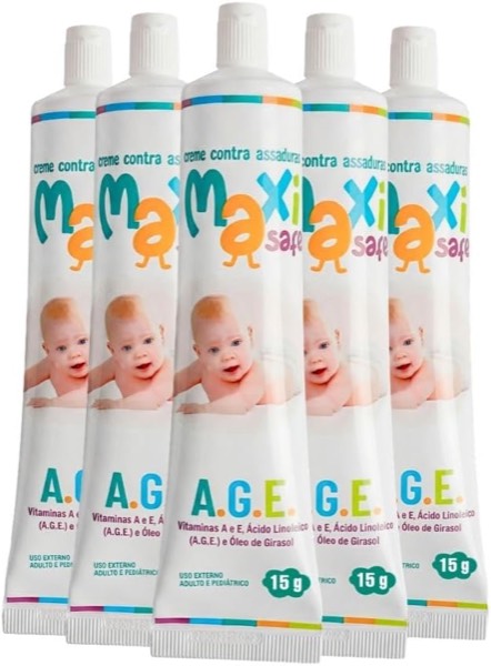 Kit com 5 Creme Pomada de Assadura Para Bebê Maxi Baby Vitamina A.E com Óleo de Girassol A.G.E - 15g Cada Total 75g