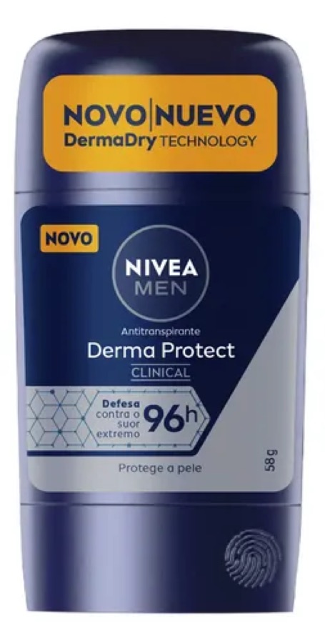NIVEA MEN Desodorante Antitranspirante Stick Derma Protect Clinical 58g, Defesa Intensa 96h, Controle de Suor Extremo, Toque Suave, Protege 