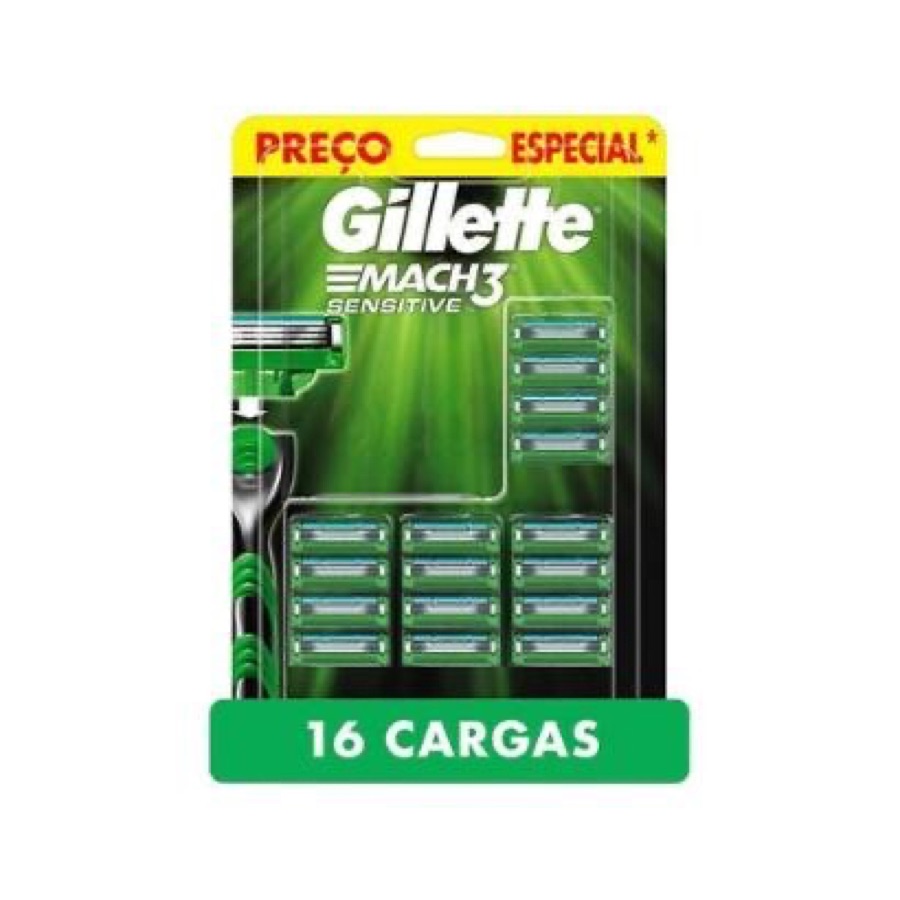 Carga Para Aparelho De Barbear Gillette Mach3 Sensitive 16 Carga Verde