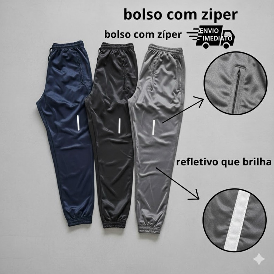 Kit 3 Calças Jogger Unissex Refletiva Esportiva Tecido Chimpa Academia Corrida Casual Masculina Feminina envio imediato