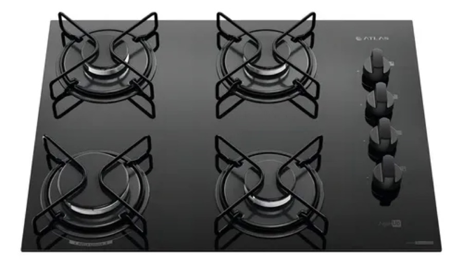 Cooktop 4 Bocas Atlas Agile Up Mesa Vidro Mega Chama Bivolt