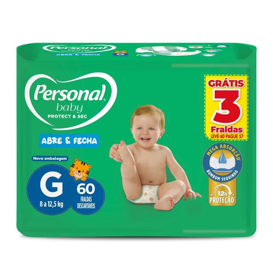 Personal Fralda Baby Protect&Sec G, Leve 60 Pague 57 Unidades