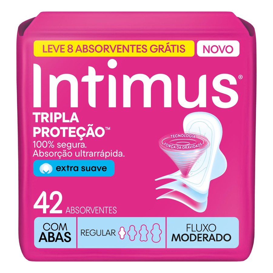 Absorvente Intimus Tripla Proteção Dia Suave Com Abas, Fluxo Moderado, 42 unid