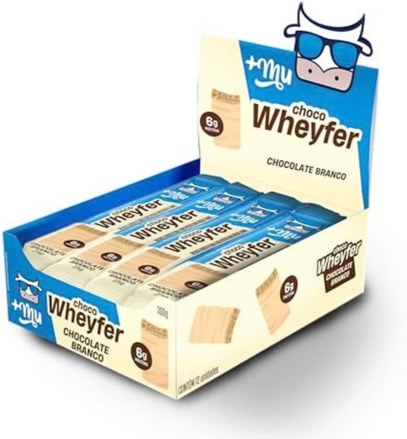 Chocowheyfer, Mais Mu, Wafer Proteico Sabor Chocolate Branco, 6g de Proteína, Zero Açúcar, Display com 12 Unidades