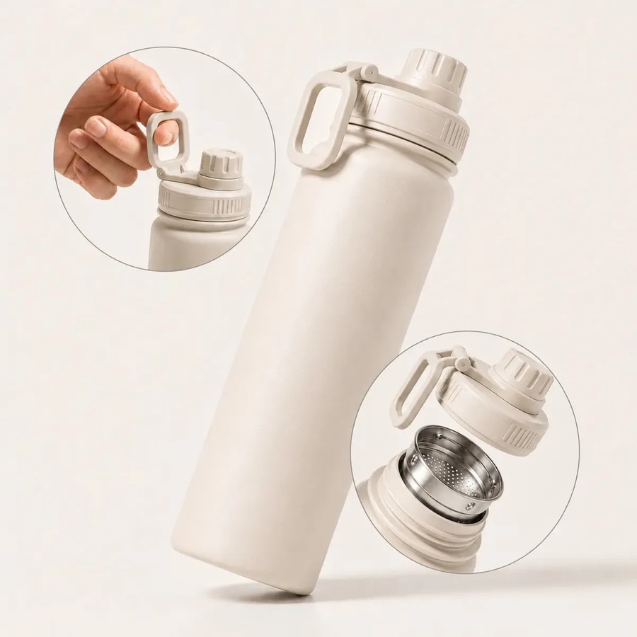 Garrafa Térmica Inox 800ml Antivazamento Squeeze Academia Bege