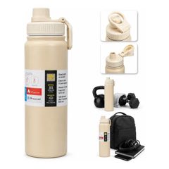 Garrafa Térmica Inox 800ml Antivazamento Squeeze Academia Bege