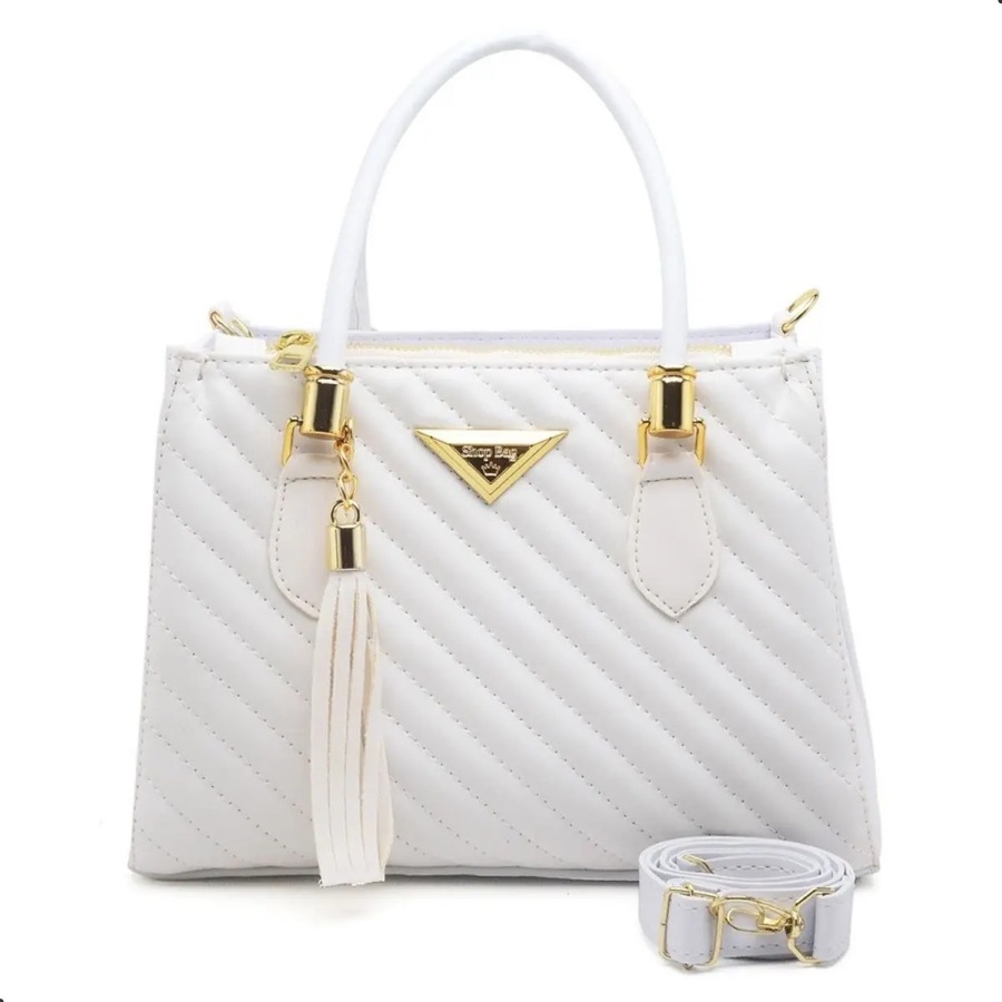 Bolsa tote Shopbag couro sintético branca 25x20x14 cm