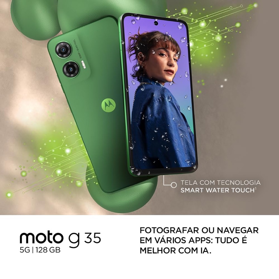 Smartphone Motorola Moto g35 5G - 128GB 4GB RAM+8GB Ram Boost e Camera 50MP com AI NFC Tela 6.7" com Superbrilho - Verde