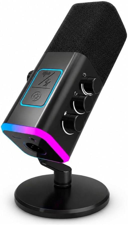 Microfone dinâmico USB/XLR para gravação de podcast,microfone streaming para jogos de computador com RGB,botão de mudo,conector para fones d
