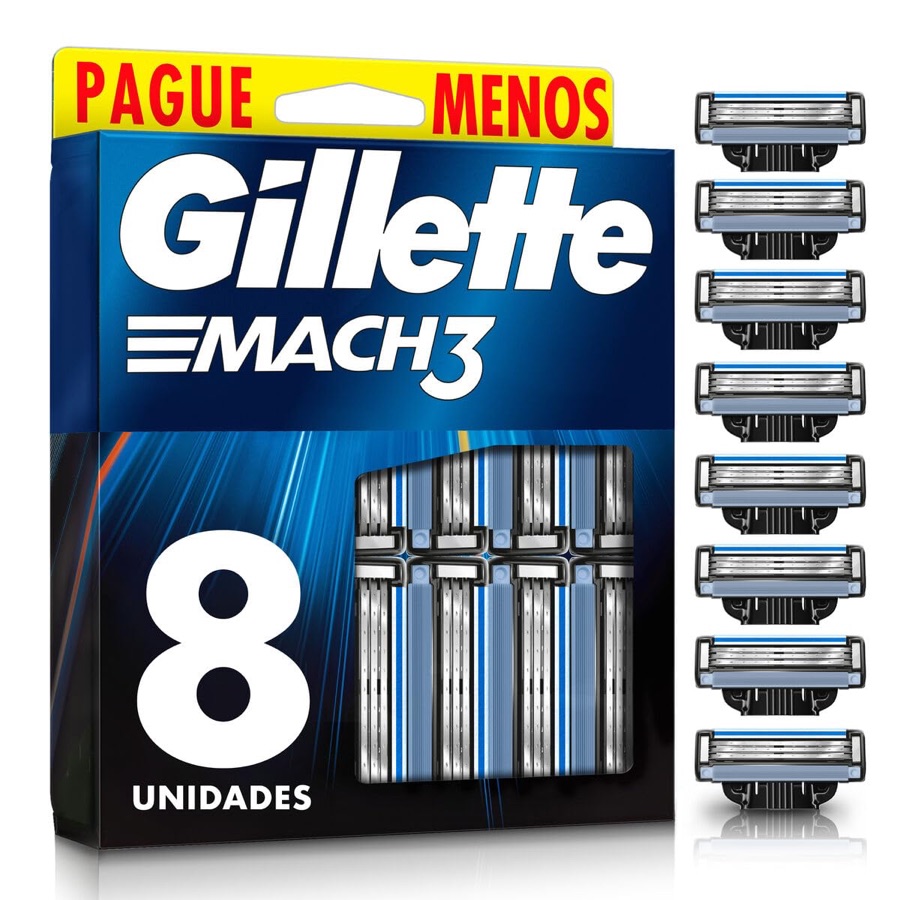 Gillette Mach3, Carga para Aparelho de Barbear com 3 Lâminas 8 Unidades