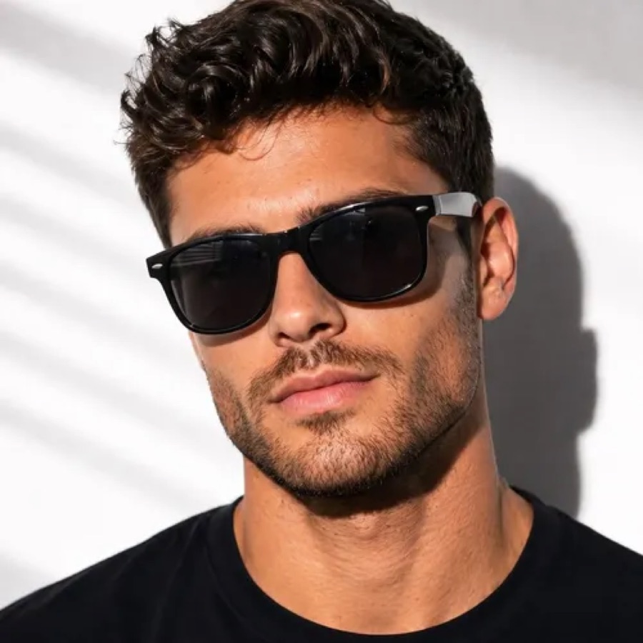Óculos De Sol Tendência Unissex Uv400 Acetato Lux Glasses Armação Preta Lente Preta